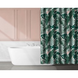 Zasłona prysznicowa AWD INTERIOR 1622 zielona różowa wzór liści 180x180 cm tekstylna